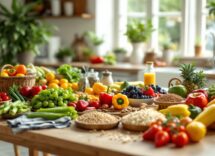 Adolescente che mangia frutta e verdura per una dieta sana