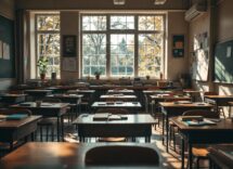 Insegnante in aula affronta stress e sfide professionali
