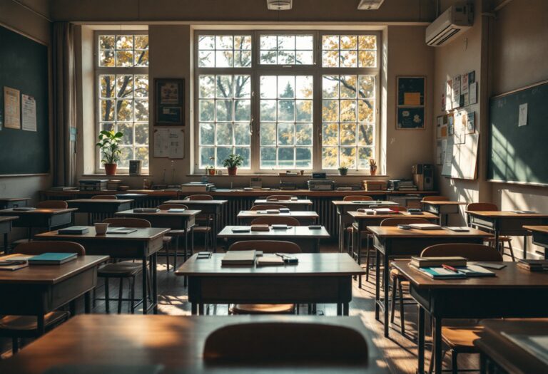 Insegnante in aula affronta stress e sfide professionali