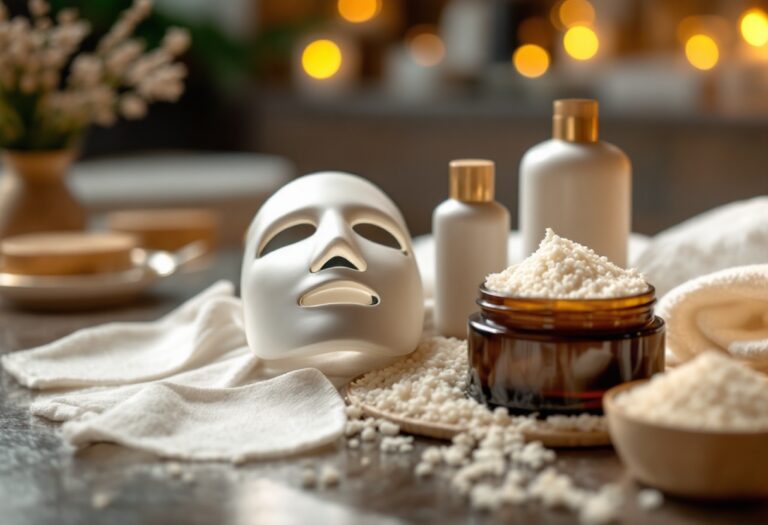 Maschera al riso applicata su pelle luminosa