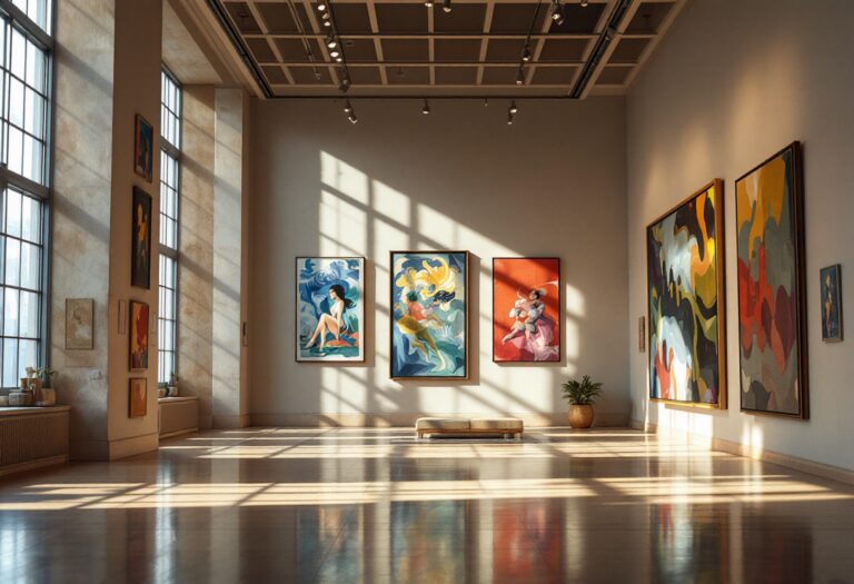 Un museo tranquillo con opere d'arte che ispirano calma