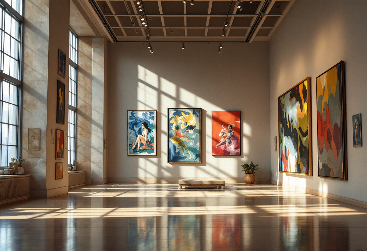 Un museo tranquillo con opere d'arte che ispirano calma